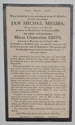 Jan Michiel Meurs & echtgenote Maria Clementina Crits †1944, Verzamelen, Bidprentjes en Rouwkaarten, Verzenden, Bidprentje
