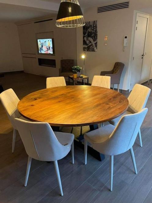 Ronde massief houten tafel – handgemaakt – 140 cm, Huis en Inrichting, Tafels | Eettafels, Nieuw, Vier personen, Rond, Ophalen