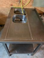 Inox tafel met dubbele spoelbak, Ophalen, Gebruikt, 75 cm of meer, Minder dan 100 cm
