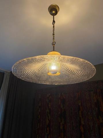 Vintage Murano glazen lamp messing hanglamp uit de jaren 70