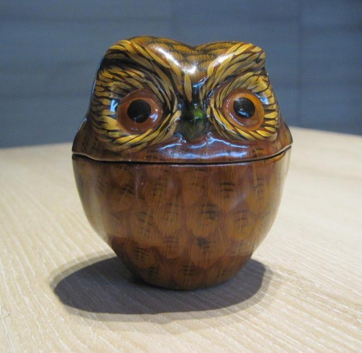 Houten potje met deksel - uiltje - in perfecte staat, Verzamelen, Dierenverzamelingen, Nieuw, Beeldje of Figuurtje, Overige soorten
