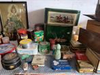 Veel oude blikken metalen en houten dozen, Verzamelen, Blikken, Ophalen of Verzenden