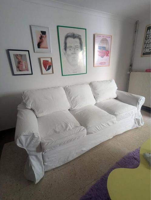 IKEA EKTORP 3-zits converteerbare bank (wit), Huis en Inrichting, Zetels | Zetels, Gebruikt, Rechte bank, Driepersoons, 150 tot 200 cm