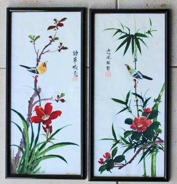 Schilderijen op zijde +/- 1960  beschikbaar voor biedingen