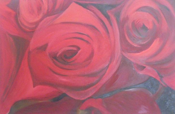 groot olieschilderij "rozen" (75x115 cm), Antiek en Kunst, Kunst | Schilderijen | Modern, Ophalen of Verzenden