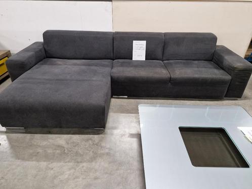 Salon in stof grijsblauw, Huis en Inrichting, Zetels | Zetels, Gebruikt, Rechte bank, Vierpersoons of meer, 300 cm of meer, 75 tot 100 cm