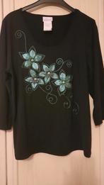 Blouse zwart met groene ,opgestikte bloemen & kralen MAAT 44, Enlèvement ou Envoi, Neuf, Taille 42/44 (L), Noir