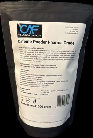 Cafeïne anhydraat poeder 500 gram (0.5KG) pharma grade beschikbaar voor biedingen
