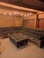 Palleten loungeset inclusief zitkussens - moet dringend weg!, Tuin en Terras, Ophalen, Loungeset, Bank, Hout