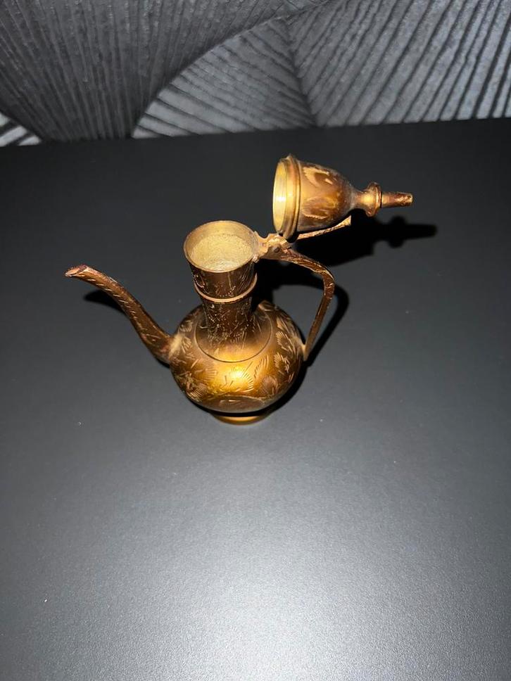 Vintage messing mini-kannetje – Handgemaakt – 12,5 cm, Tuin en Terras, Buitenverlichting, Zo goed als nieuw, Ophalen