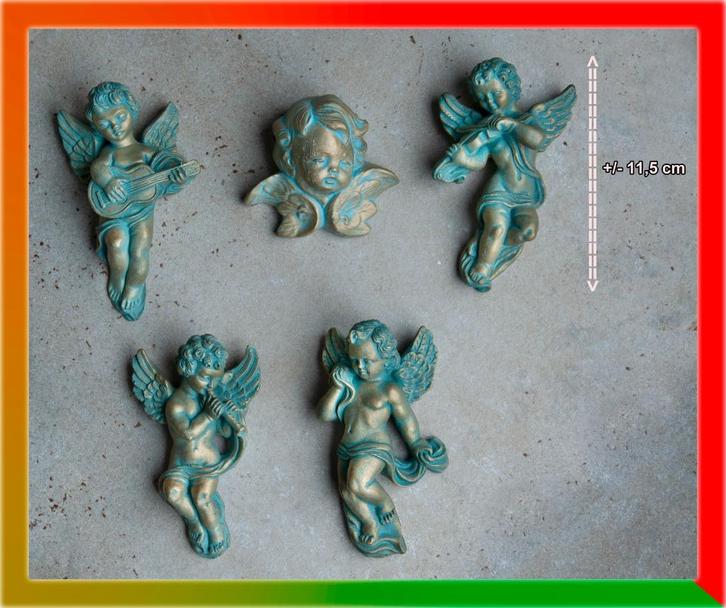 5 Decoratieve Engeltjes - mooie patina geoxideerd koper look, Antiek en Kunst, Curiosa en Brocante, Verzenden