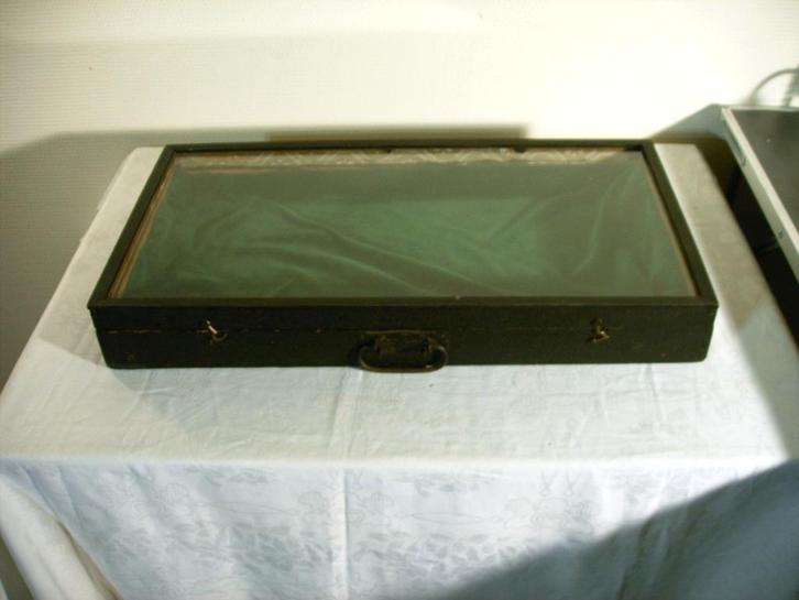 Zwarte antieke vitrinekast, Antiek en Kunst, Curiosa en Brocante, Ophalen of Verzenden