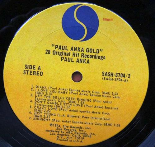 LP Paul Anka Gold, Cd's en Dvd's, Vinyl | Pop, Zo goed als nieuw, 1960 tot 1980, 12 inch, Ophalen of Verzenden