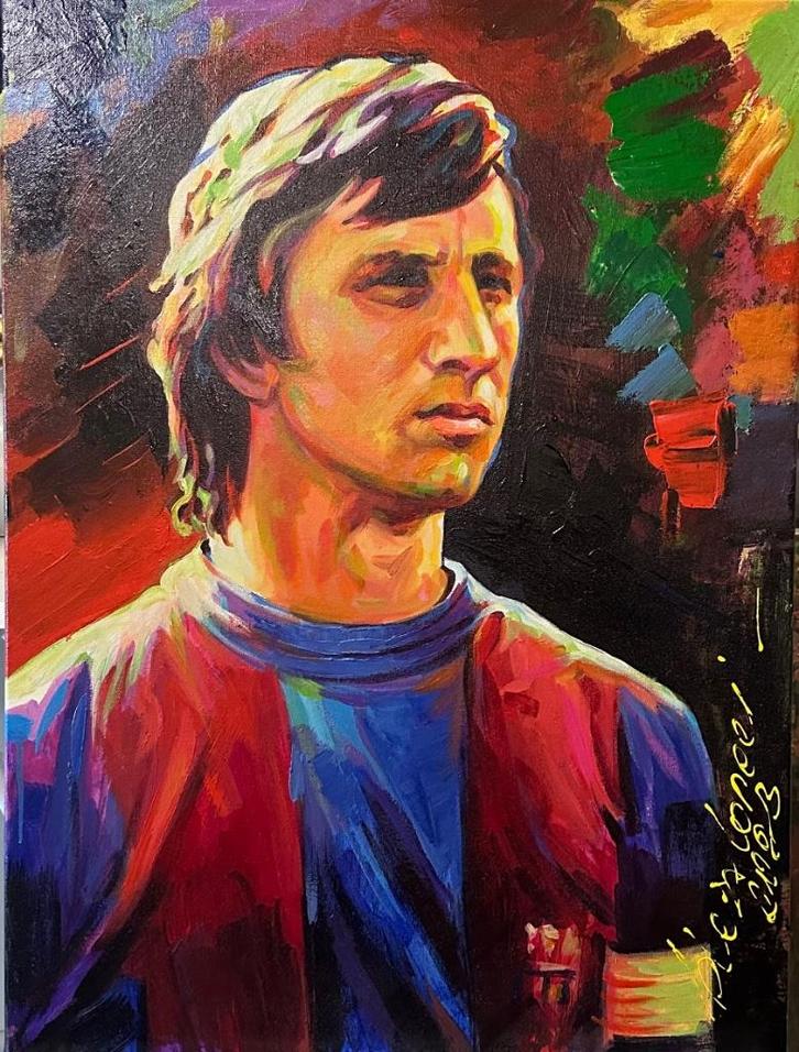 Alex L- Johan Cruijff- Handgeschilderd (100%)- Origineel, Antiek en Kunst, Kunst | Schilderijen | Modern, Ophalen of Verzenden