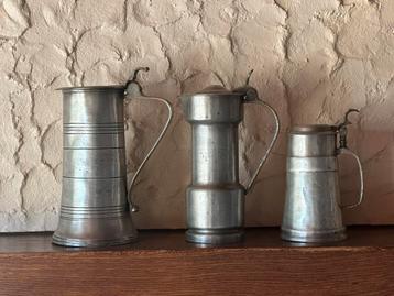 Set van 3 Tinnen Potten - Antiek beschikbaar voor biedingen