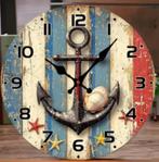 Ronde wandklok van hout Anker en Schelpen (25cm), Ophalen of Verzenden, Nieuw, Wandklok