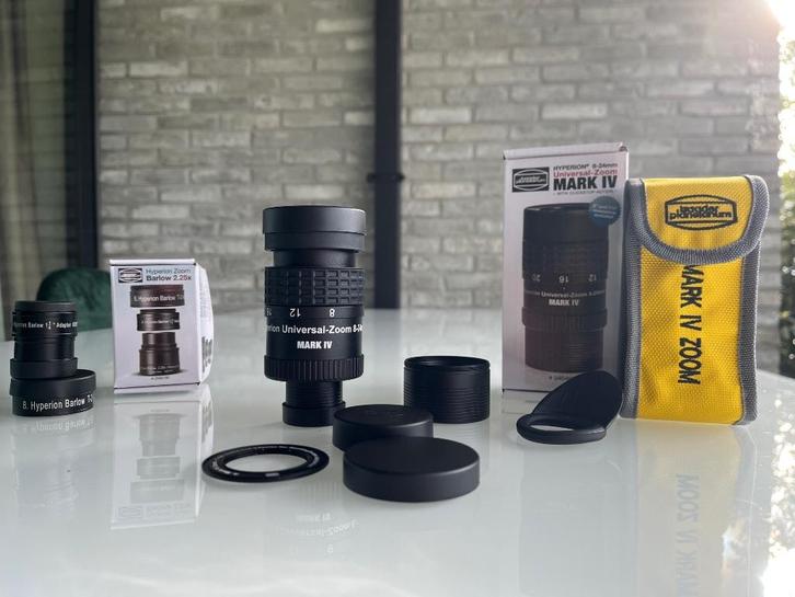 Baader Hyperion Mark IV zoom oculair + Barlow zoomlens, Audio, Tv en Foto, Optische apparatuur | Telescopen, Zo goed als nieuw