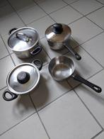 2 kookpotten en 2 steelpannen, Ophalen of Verzenden, Gebruikt, Pannenset