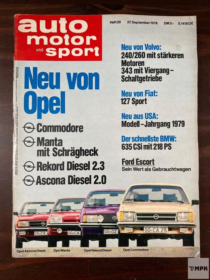Magazine Auto Motor Sport Opel Commodore Manta 1978 Duits, Boeken, Auto's | Folders en Tijdschriften, Gelezen, Ophalen of Verzenden