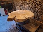 Unieke salontafel uit massieve grote stamschijf, Maison & Meubles, Tables | Tables de salon, 100 à 150 cm, Autres essences de bois