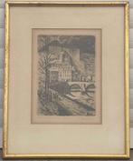 Gravure vue de l ancien huy signe Marcel bauer, Antiek en Kunst, Kunst | Etsen en Gravures, Ophalen of Verzenden