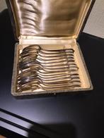 12 anciennes cuillères en métal argenté avec poinçon., Ophalen of Verzenden