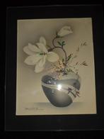Peinture chinoise signée Danching Vase prunus lily flowers, Enlèvement ou Envoi