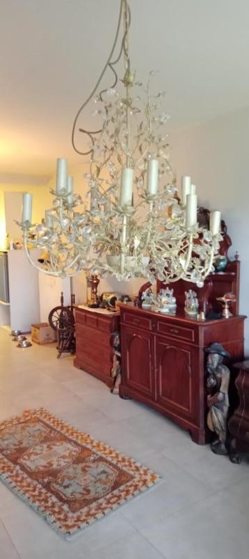 GRAND LUSTRE OVALE ANTIQUE FAIT MAIN, Enlèvement, Comme neuf, Métal, ANTIEK