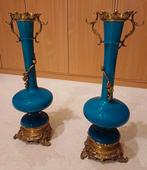 Turquoise opaline vazen / lampen met bronzen voet, Antiek en Kunst, Antiek | Glaswerk en Kristal, Ophalen of Verzenden