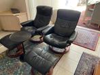 2 stressless zetels  zeer donkerblauw bijna zwart leder, Huis en Inrichting, Fauteuils, Ophalen, Zo goed als nieuw, Hout