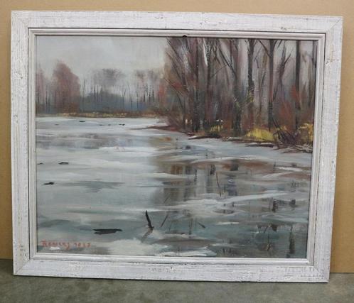 Tony RENIERS, Étang gris 1987, Antiek en Kunst, Kunst | Schilderijen | Klassiek, Ophalen of Verzenden