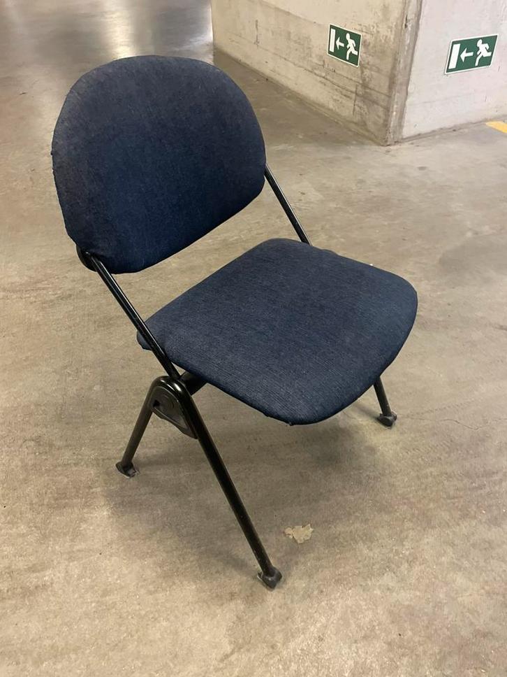 Stijlvolle bureaustoel – jeansstof & zwarte poten, Huis en Inrichting, Stoelen, Gebruikt, Eén, Metaal, Stof, Blauw, Ophalen