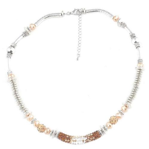 SALE: Ketting met sierstuk met goudbruin strass, Handtassen en Accessoires, Kettingen, Nieuw, Zilver, Met strass, Verstelbaar
