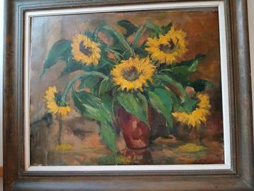 Tableau XL tournesols signé René Morren