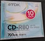 10 Pack - TDK CD-R - 80 min. - 700 MB - 52x, Ophalen, Nieuw, Cd, TDK