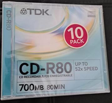 Paquet de 10 - CD-R TDK - 80 min - 700 Mo - 52x, Enlèvement, Neuf, Cd, TDK