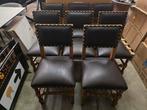 8 kloosterstoelen zwart leder, Huis en Inrichting, Ophalen, Zwart