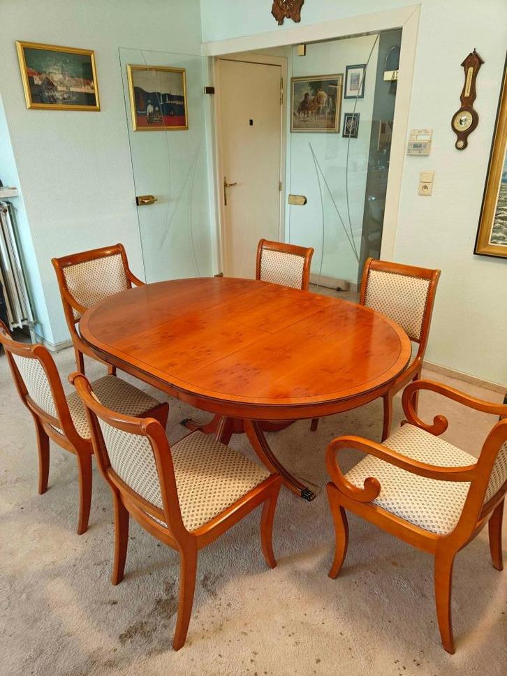 Klassieke uitschuifbare eettafel met 4 stoelen kersenhout, Huis en Inrichting, Tafels | Eettafels, Gebruikt, 100 tot 150 cm, 100 tot 150 cm
