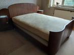 Vintage bed met 2 nachtkastjes, Gebruikt, Bruin, 140 cm, Hout