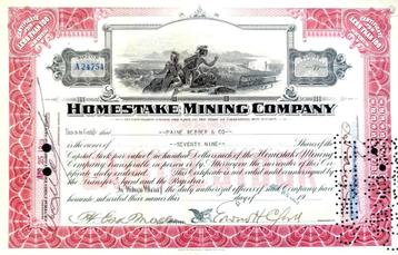 Homestake Mining Company 1929 beschikbaar voor biedingen