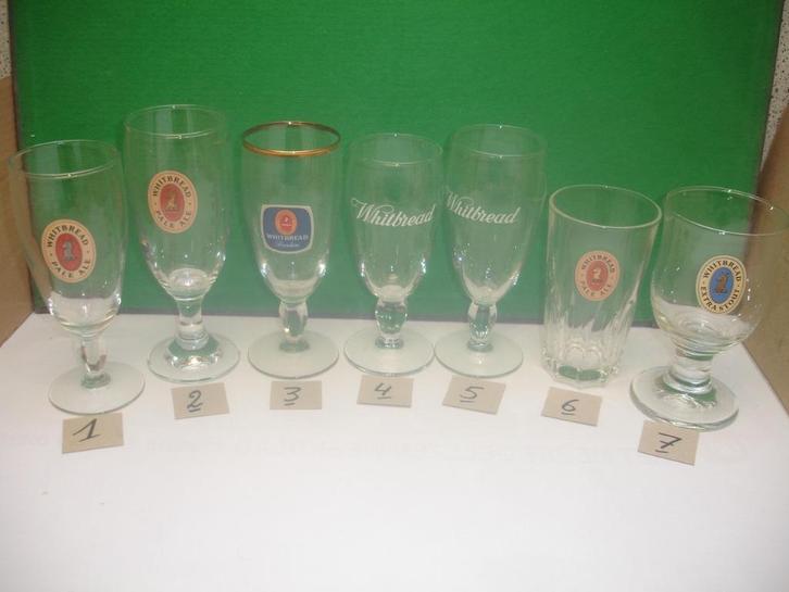 47 bierglazen Whitbread voor € 10,00, 7 verschillende, Verzamelen, Biermerken, Zo goed als nieuw, Glas of Glazen, Overige merken
