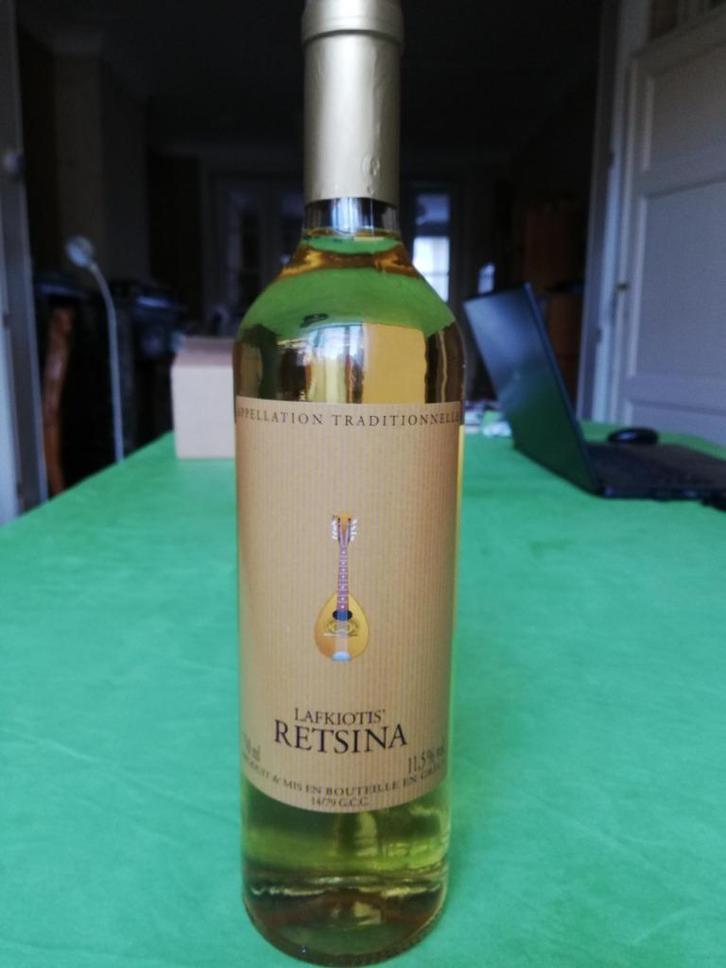 Vin Retsina Lafkiotis 0,75 lt, Collections, Vins, Neuf, Vin blanc, Autres régions, Enlèvement