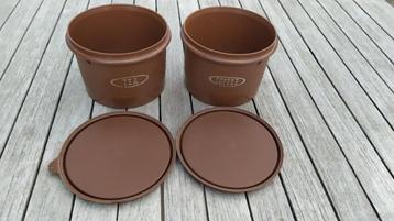 Tupperware - 2 bruine potten - D 15 cm - H 10,5 cm beschikbaar voor biedingen