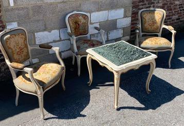 Petite salon BAROQUE 3chaises+table avec marbre+tabouret 