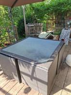 Table d'extérieur +4 fauteuils+ 4 cubes d'assise, Tuin en Terras, Tuintafels, Ophalen, Gebruikt, Vierkant, Plastic