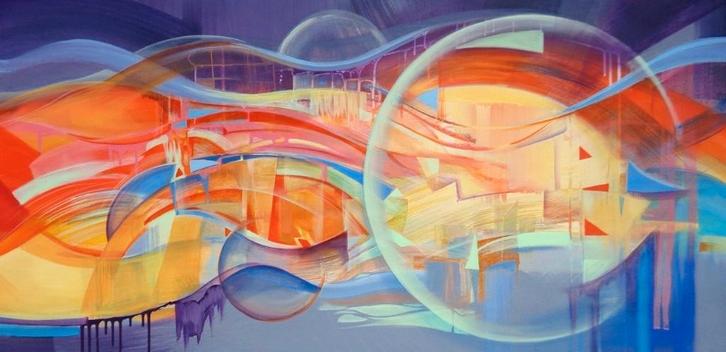 " Day & Night " prachtig Acrylschilderij van Galya Bukova, Antiquités & Art, Art | Peinture | Abstraite, Enlèvement ou Envoi