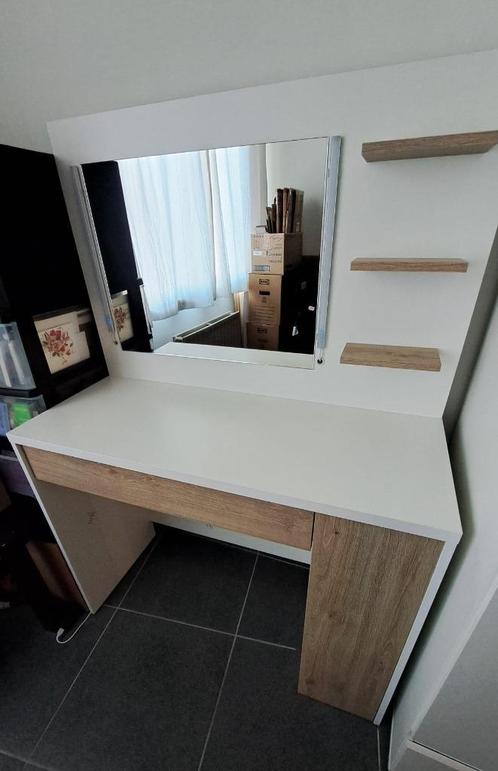 Make-uptafel glamour met verlichting - wit/eik, Huis en Inrichting, Tafels | Kaptafels, Zo goed als nieuw, 100 tot 150 cm, Minder dan 50 cm