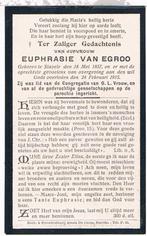 Bp. Van Egroo Euphrasie. ° Stavele 1857 † Stavele 1915, Verzamelen, Bidprentjes en Rouwkaarten, Ophalen of Verzenden, Bidprentje