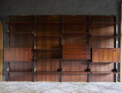 intage wandmeubel in palissander, bestaande uit 4 wandpanele, Huis en Inrichting, Kasten | Wandmeubels, Gebruikt, 200 cm of meer