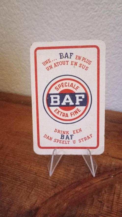 Brasserie bière ancienne carte à jouer BAF, Collections, Marques de bière, Utilisé, Panneau, Plaque ou Plaquette publicitaire